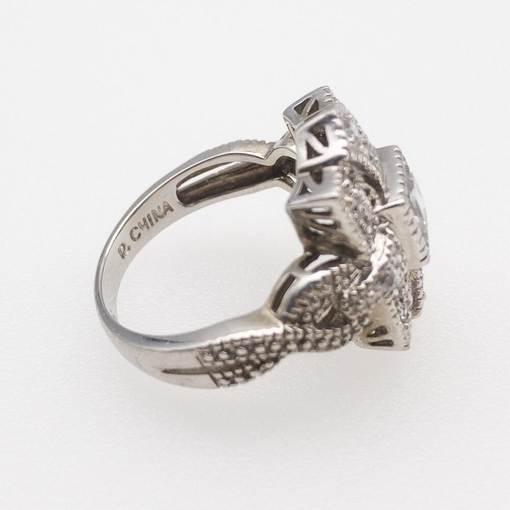 Vintage Inspired 925 Sterling Silver CZ Cocktail Ring Art Deco Style Size 6 - Picture 4 of 12